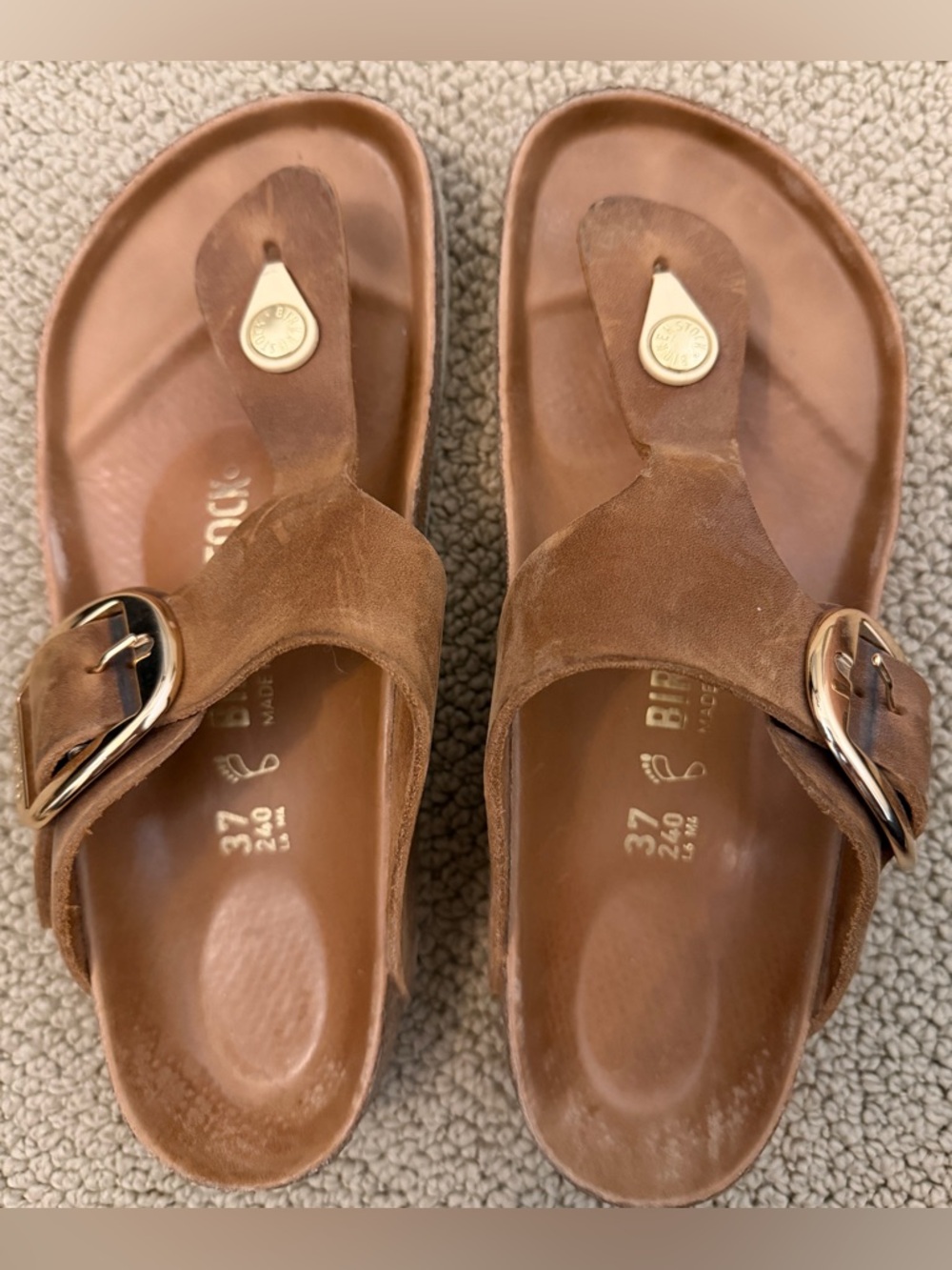 Birkenstock Women's Brown Suede Gizeh Sandals with Big Buckle
